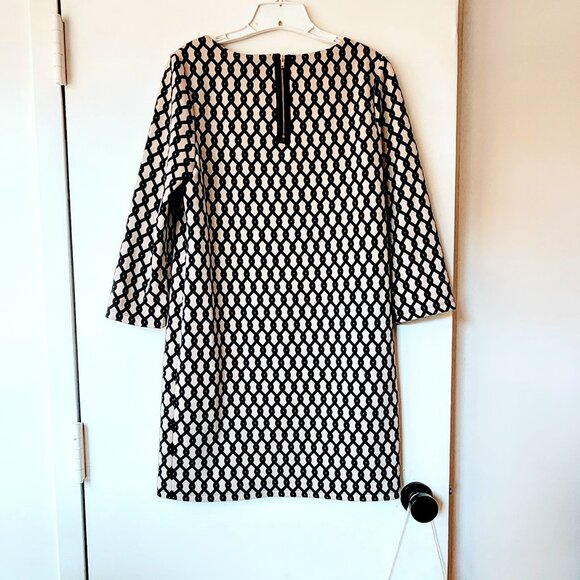 Philosophy Sz 10 Ponte Knit Black Beige Tan Chain Print Long Sleeve Shift Dress - Picture 4 of 14